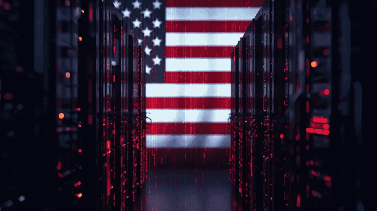 Ilustracija, SAD, zastava Amerike, server, cyber napad