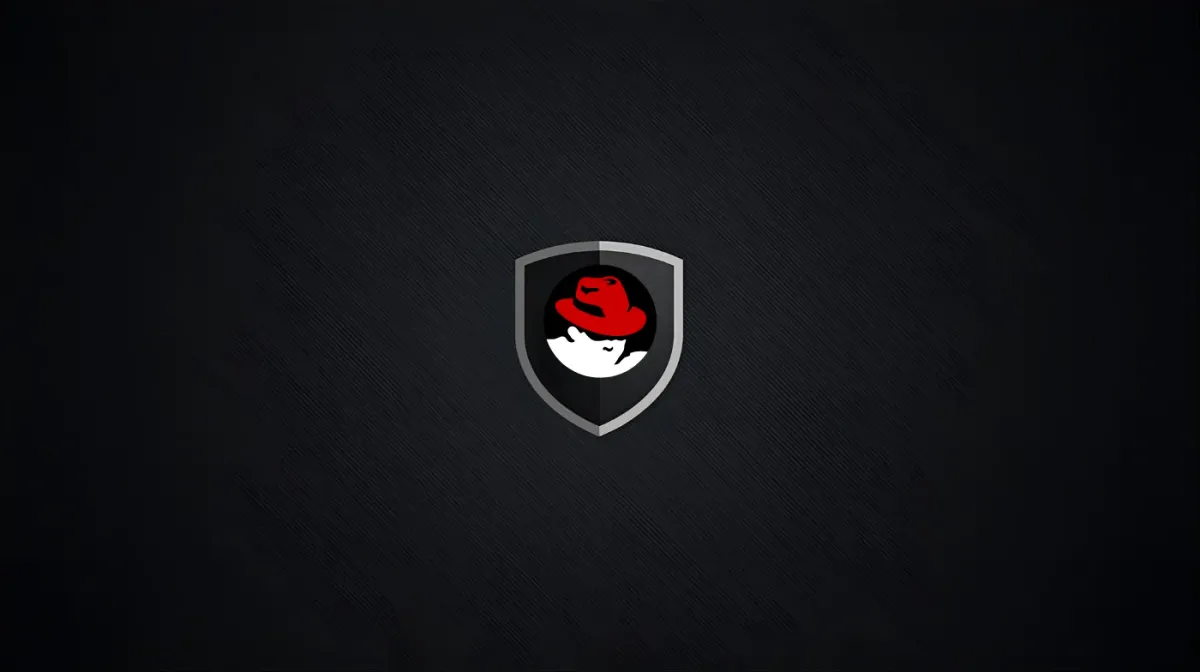 Red Hat logo, crna pozadina, štit